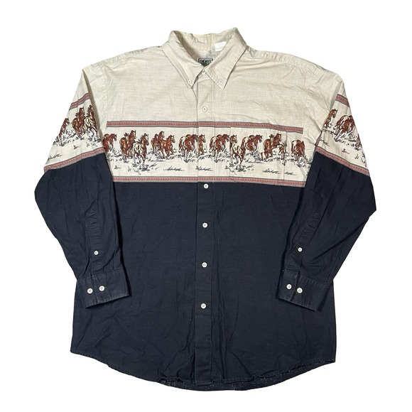 Roper Other - Vtg Roper Shirt Mens XL‎ Rodeo Western Cowboy Horse Graphic 90s Colorblock Ranch